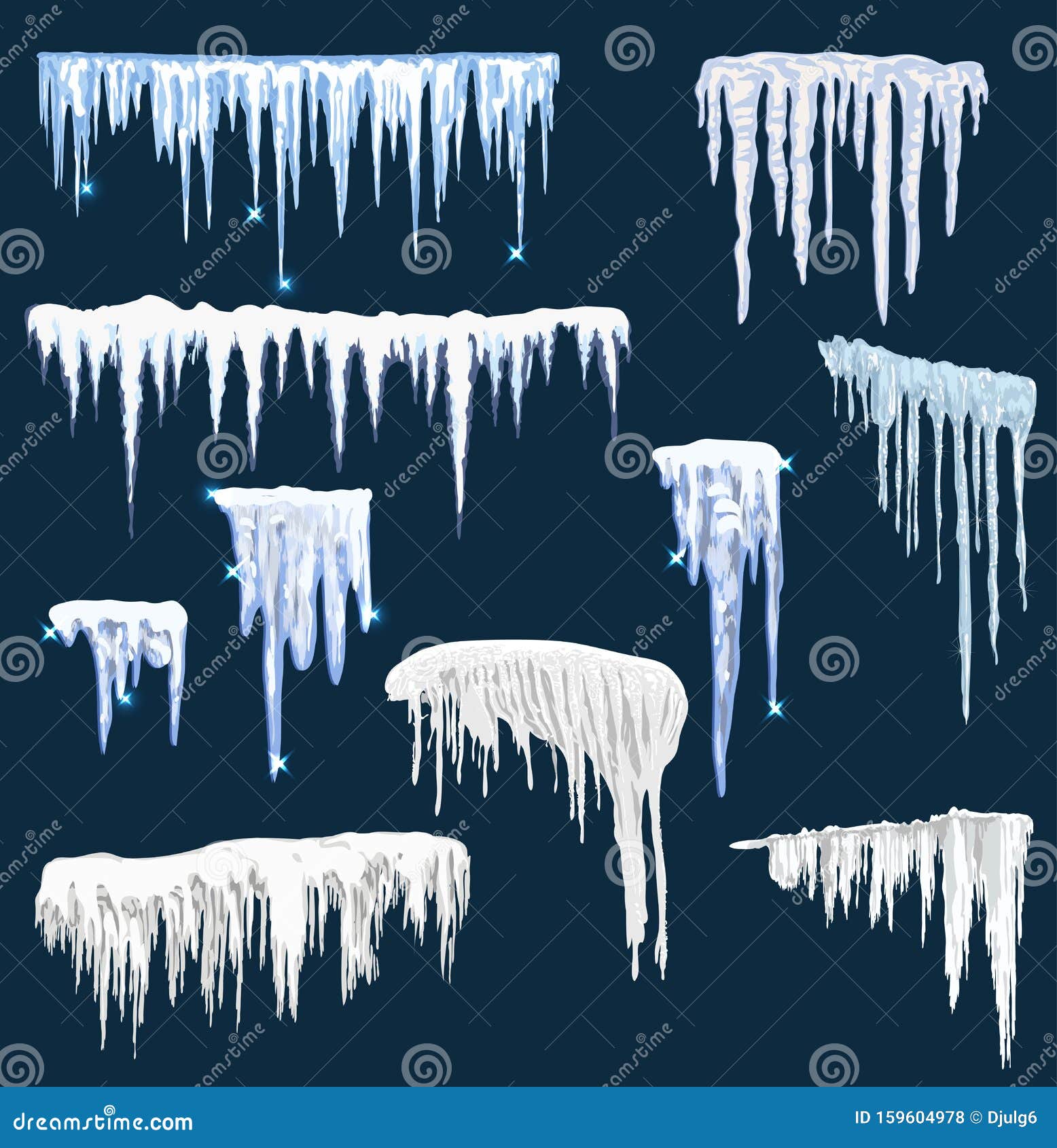 realistic snow icicles. icicle ice with snowcap on top. winter snowing borders for christmas cards . frost neve