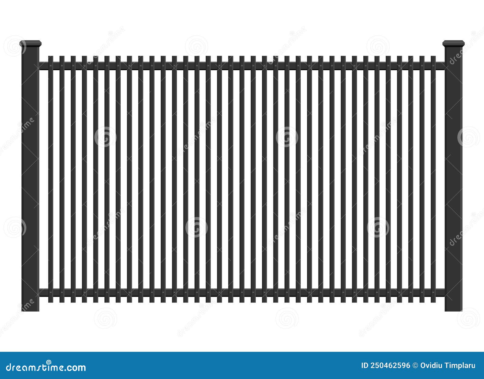 Realistic Steel Fence Vector Illustration Isolated on White Stock