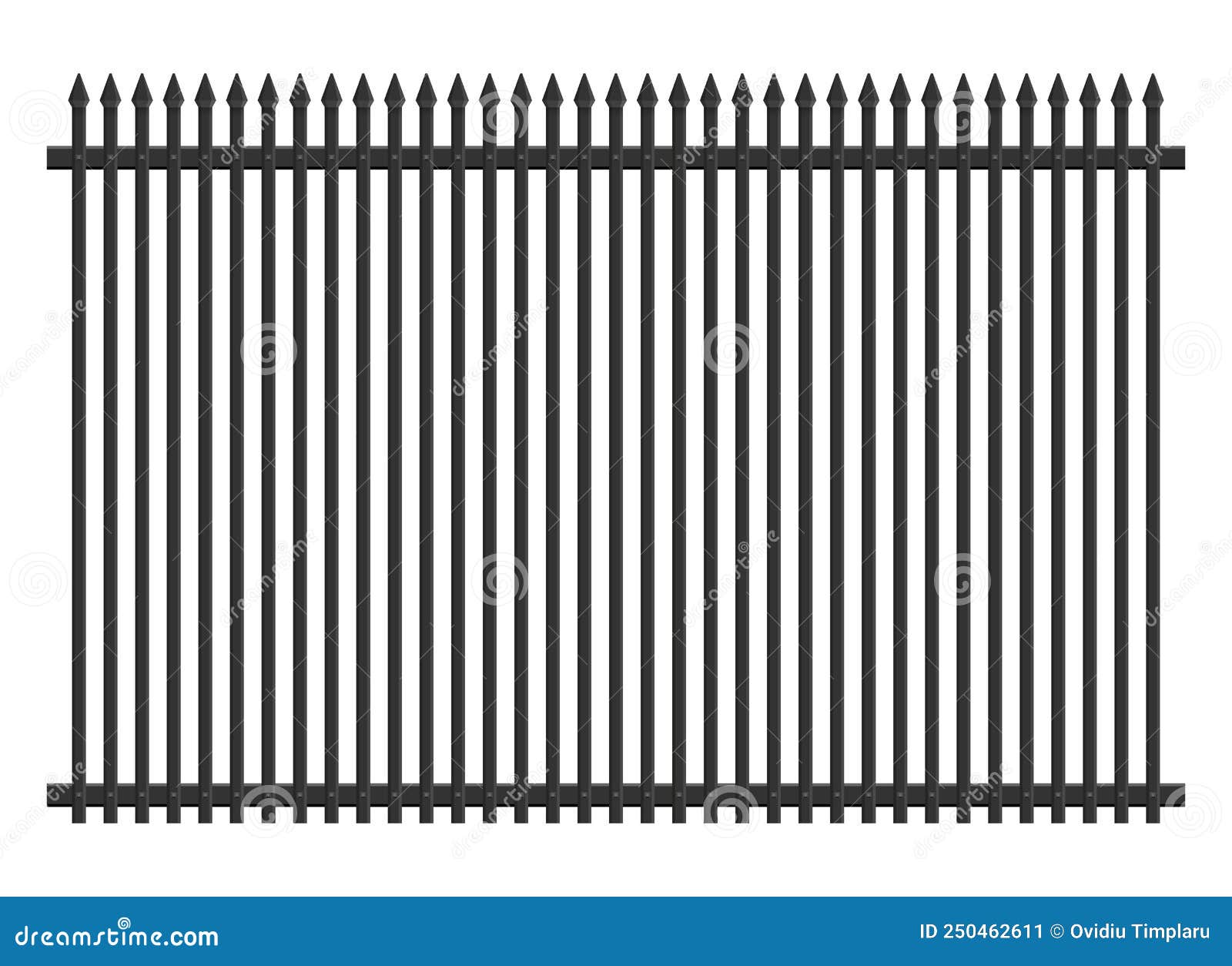 Realistic Steel Fence Vector Illustration Isolated on White Stock