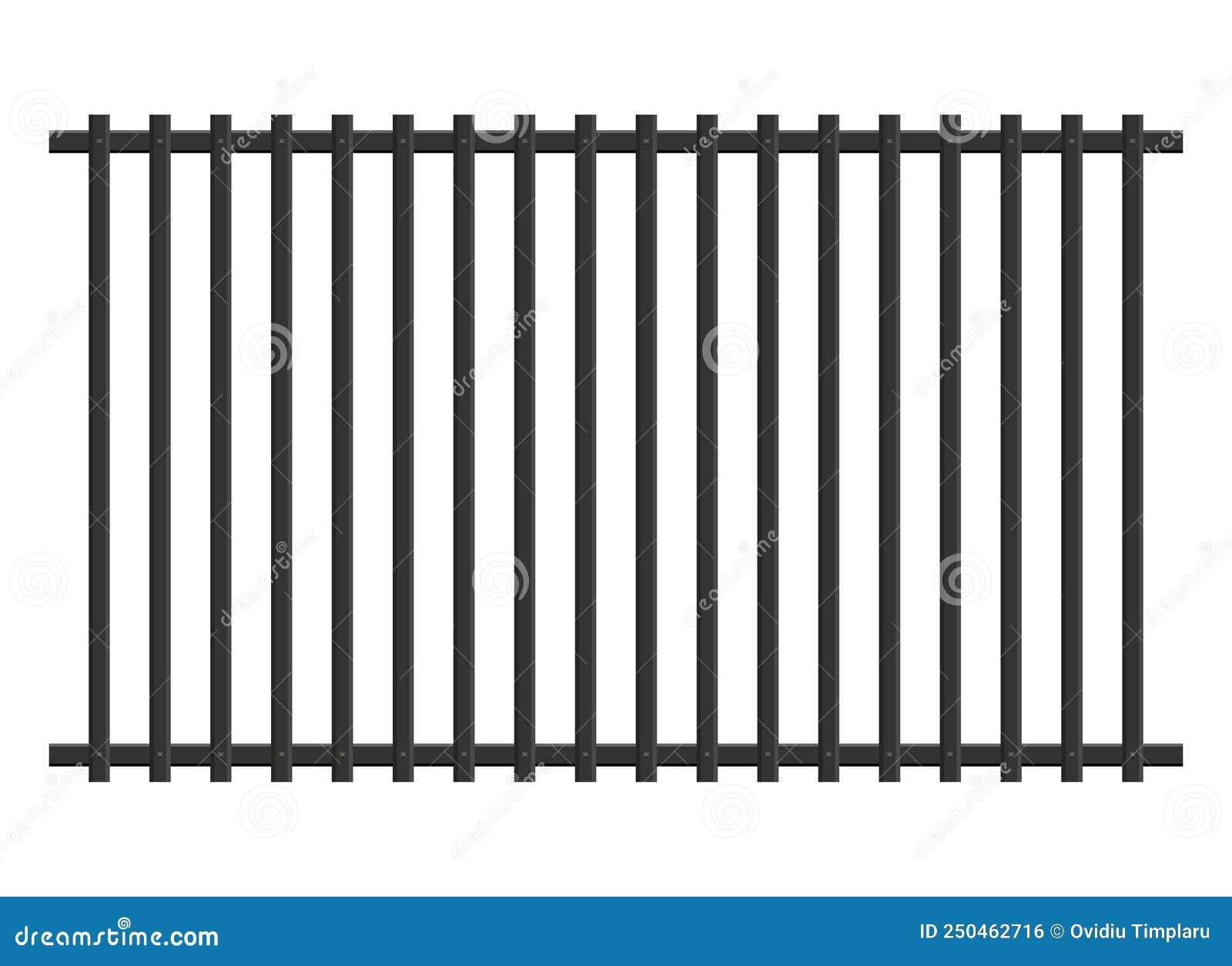 Realistic Steel Fence Vector Illustration Isolated on White Stock