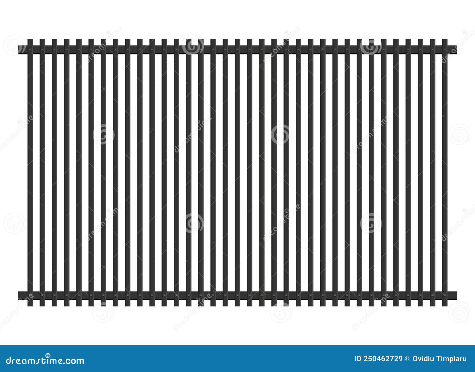 Realistic Steel Fence Vector Illustration Isolated on White Stock