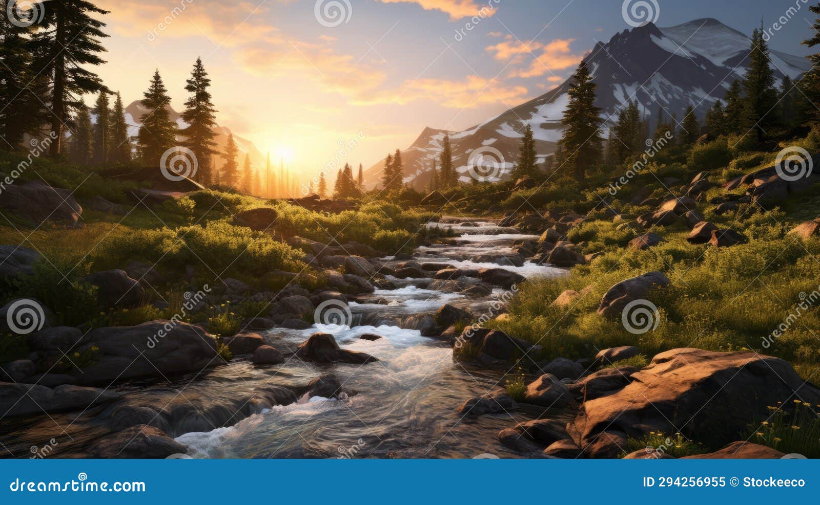 Golden Hour Wilderness Landscape a Photorealistic Image of a River ...