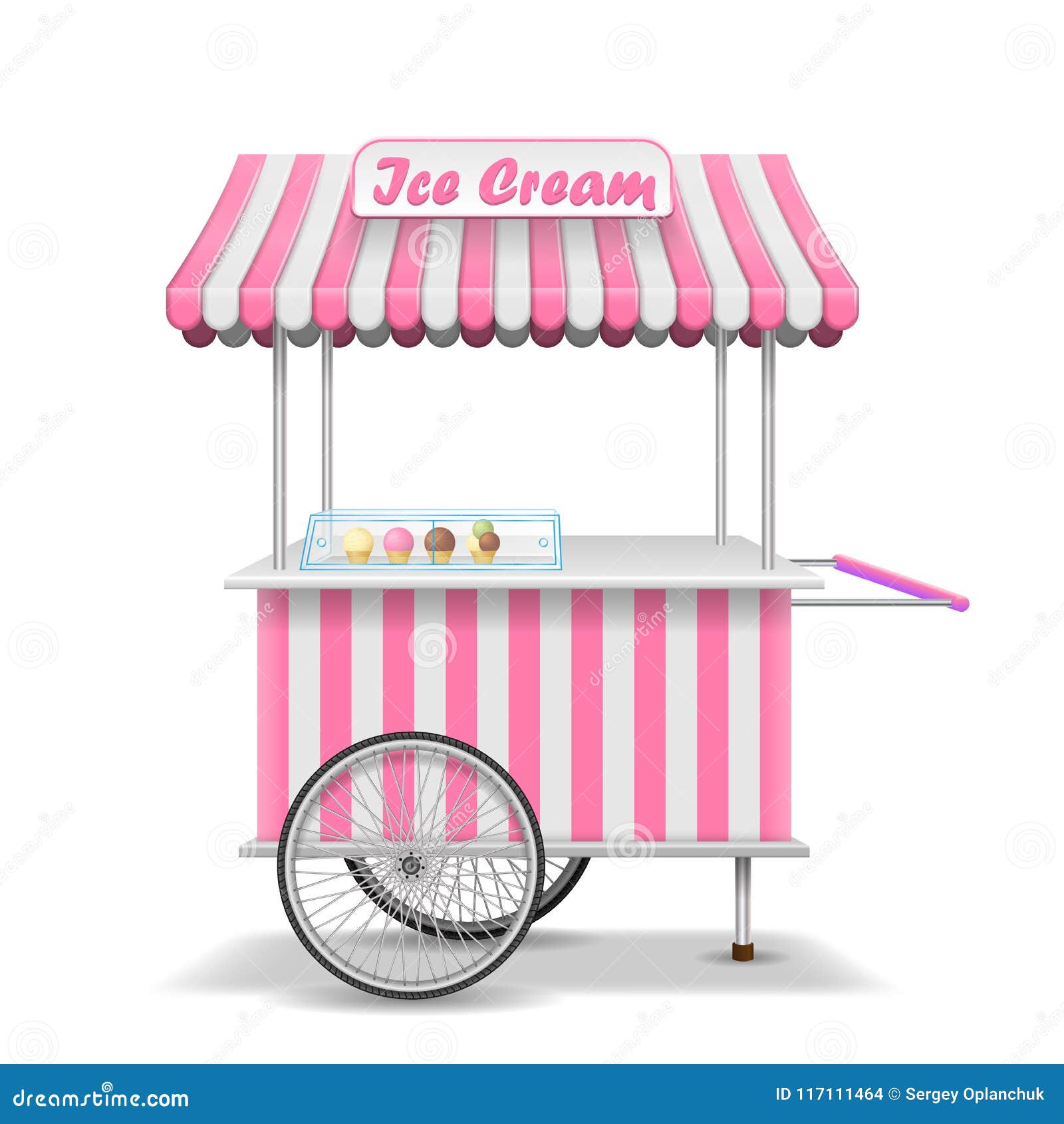 Download Realistic Street Food Cart With Wheels. Mobile Pink Ice Cream Market Stall Template. Ice Cream ...