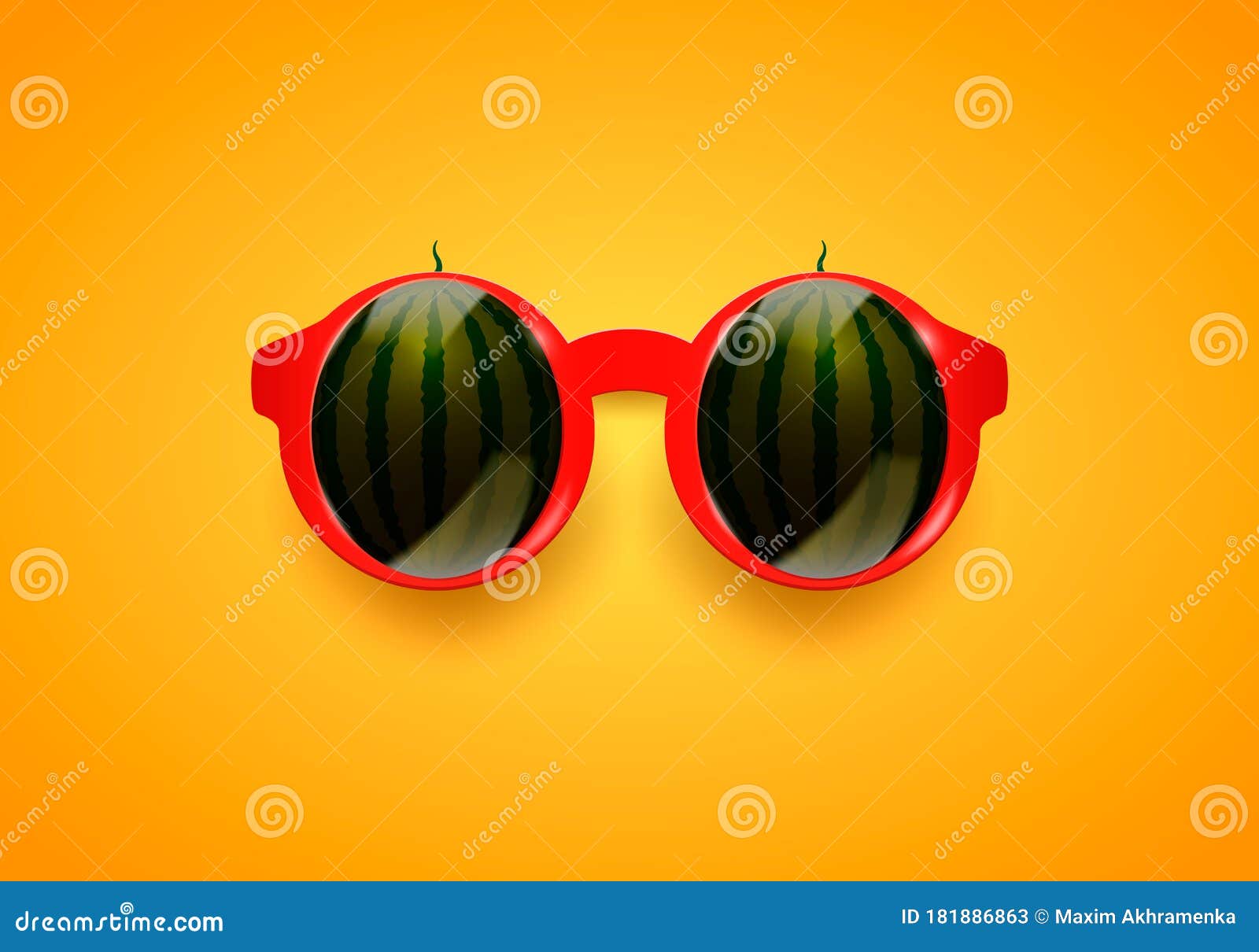 Realistic Sunglasses with Glasses in the Form of Watermelons. Stock