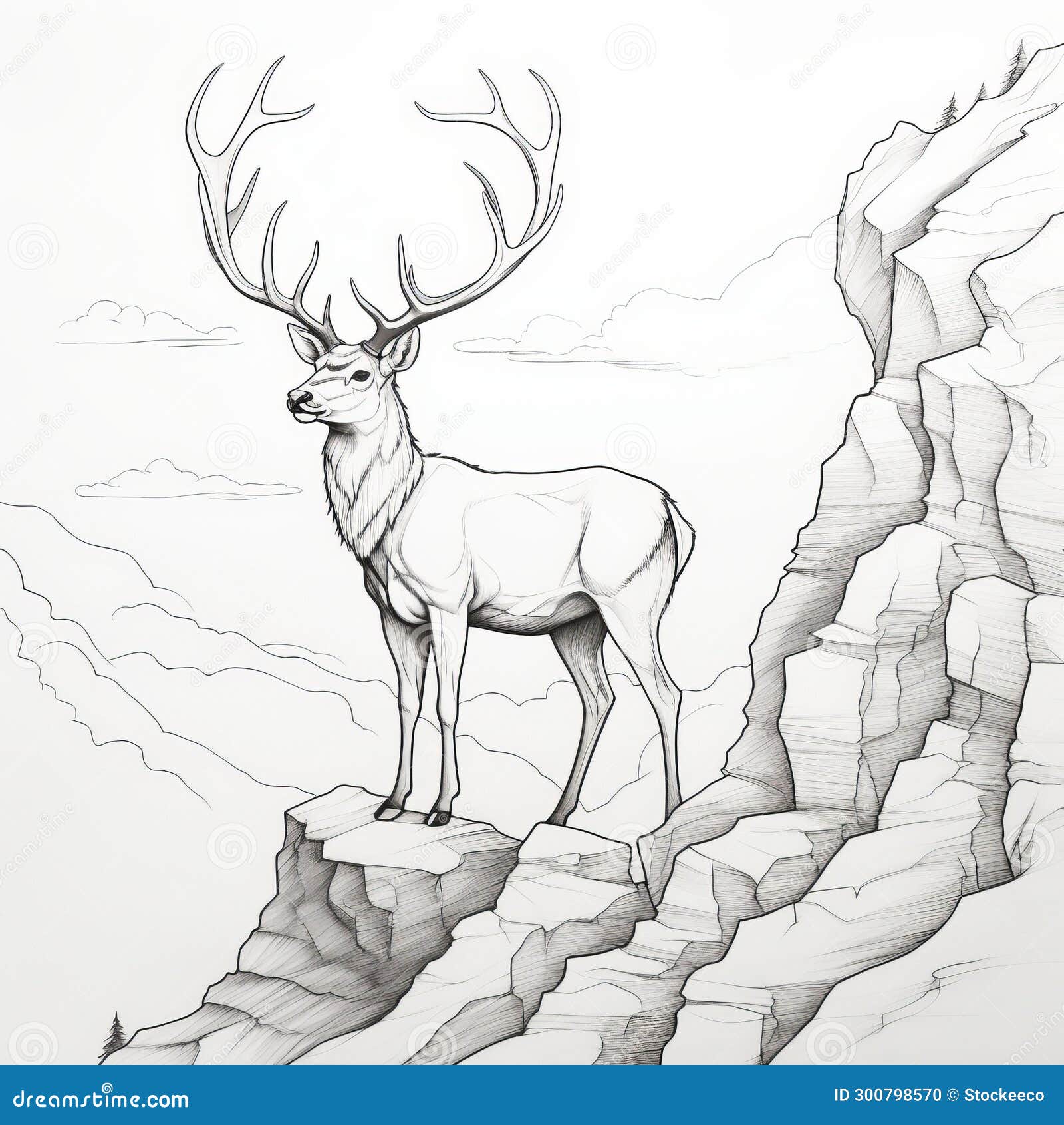 realistic surrealism: majestic deer on rocky ledge