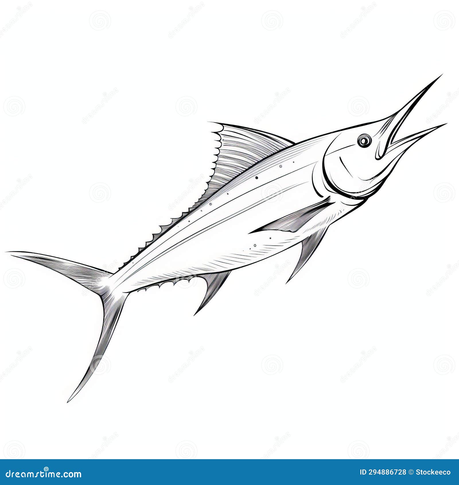 Precisionist Style Marlin Fishing Fish Drawing Vector Art Stock