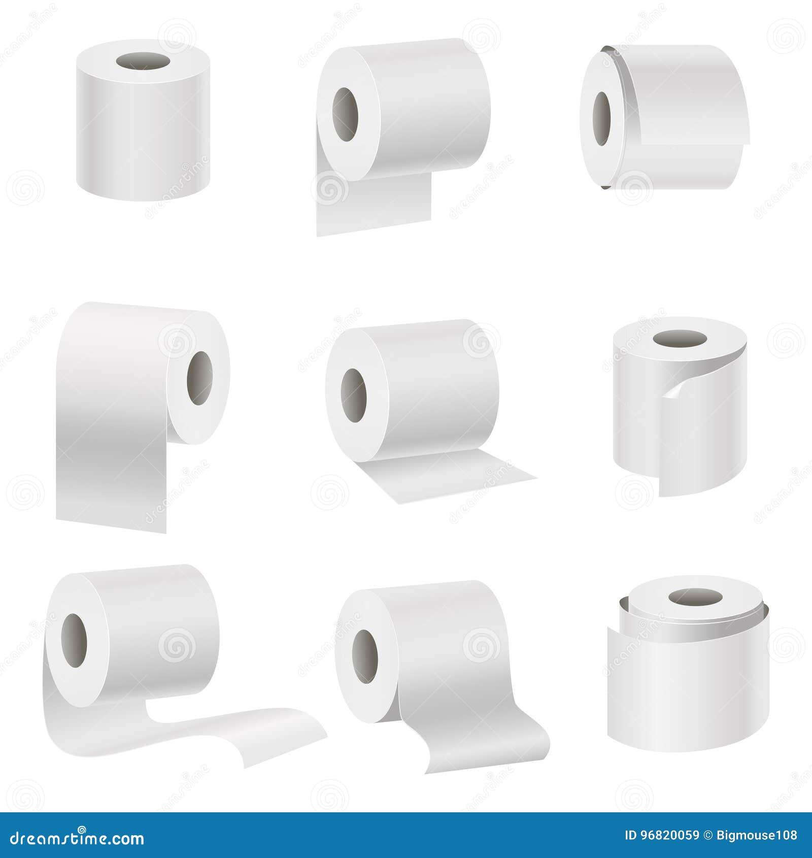Realistic Template Blank White Toilet Paper Set. Vector