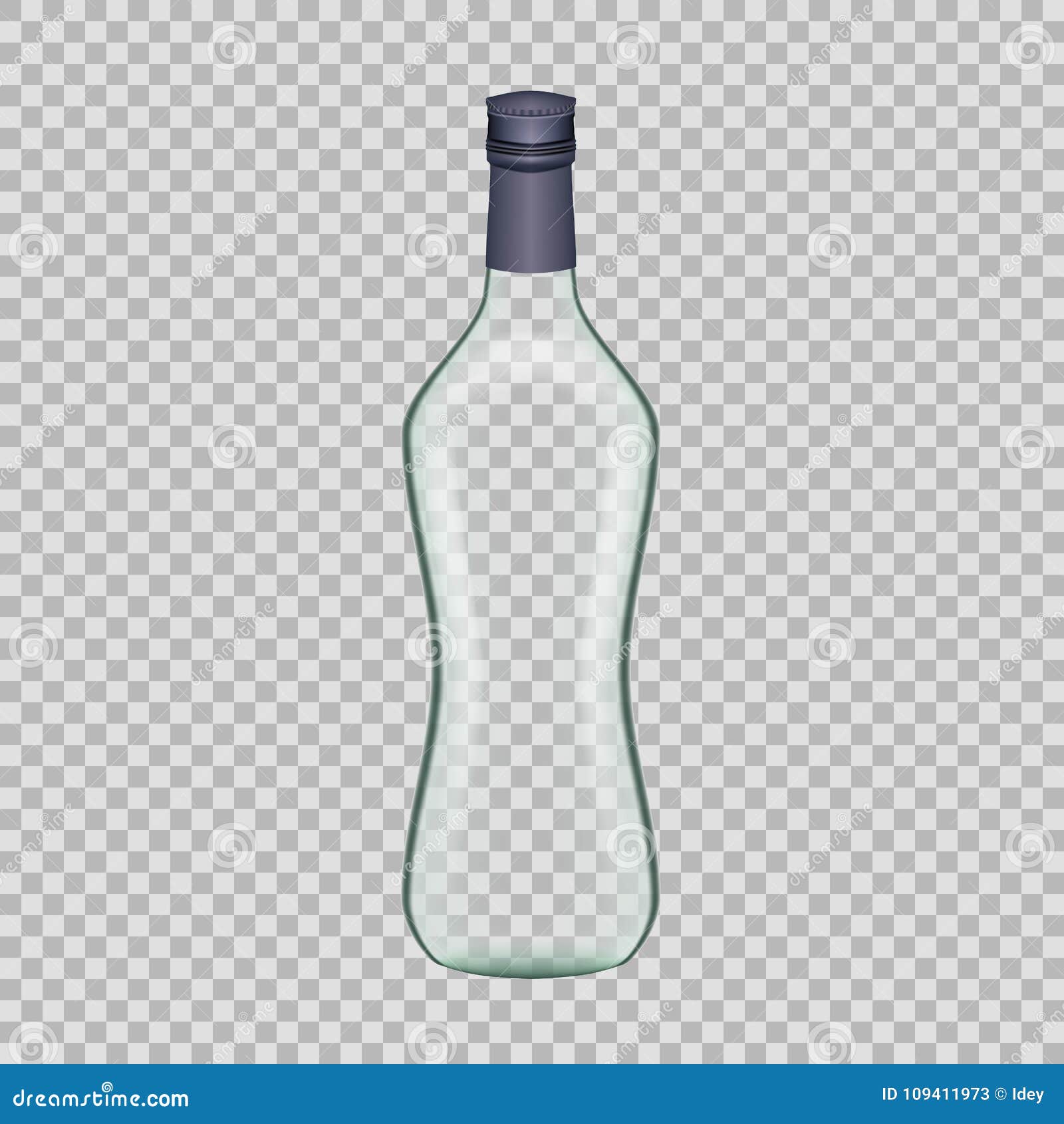 Realistic Template Empty Beautiful Glass Vodka Bottle with Cap. Stock