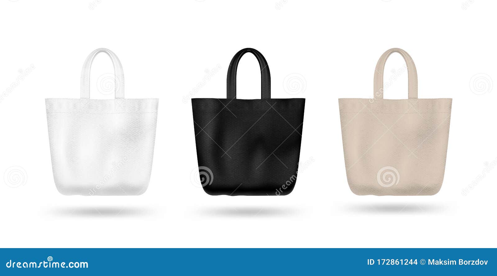 Download Realistic Textile Tote Bag Vector Mockup Set. Black And ...