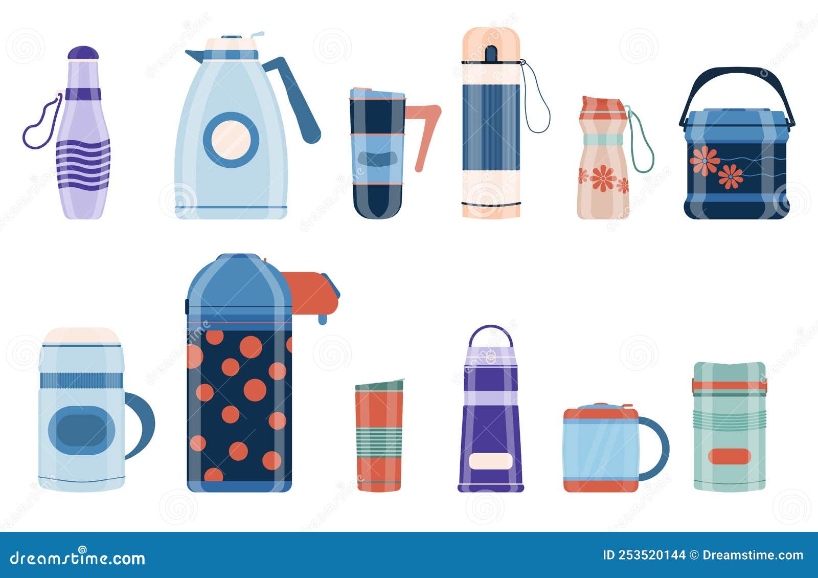 Realistic thermos infographic. Long lasting heat, flask structure