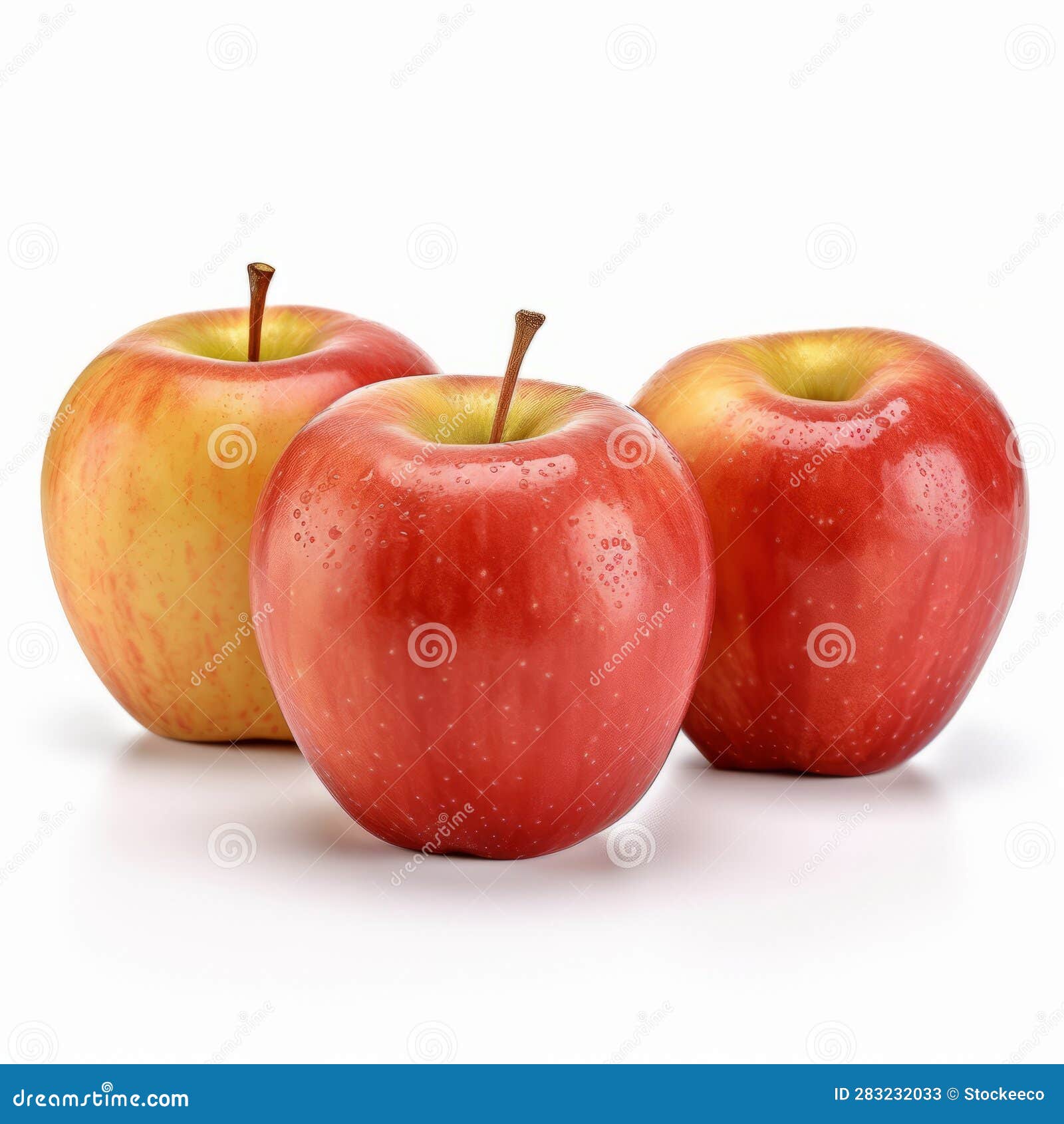 realistic three apples on white background