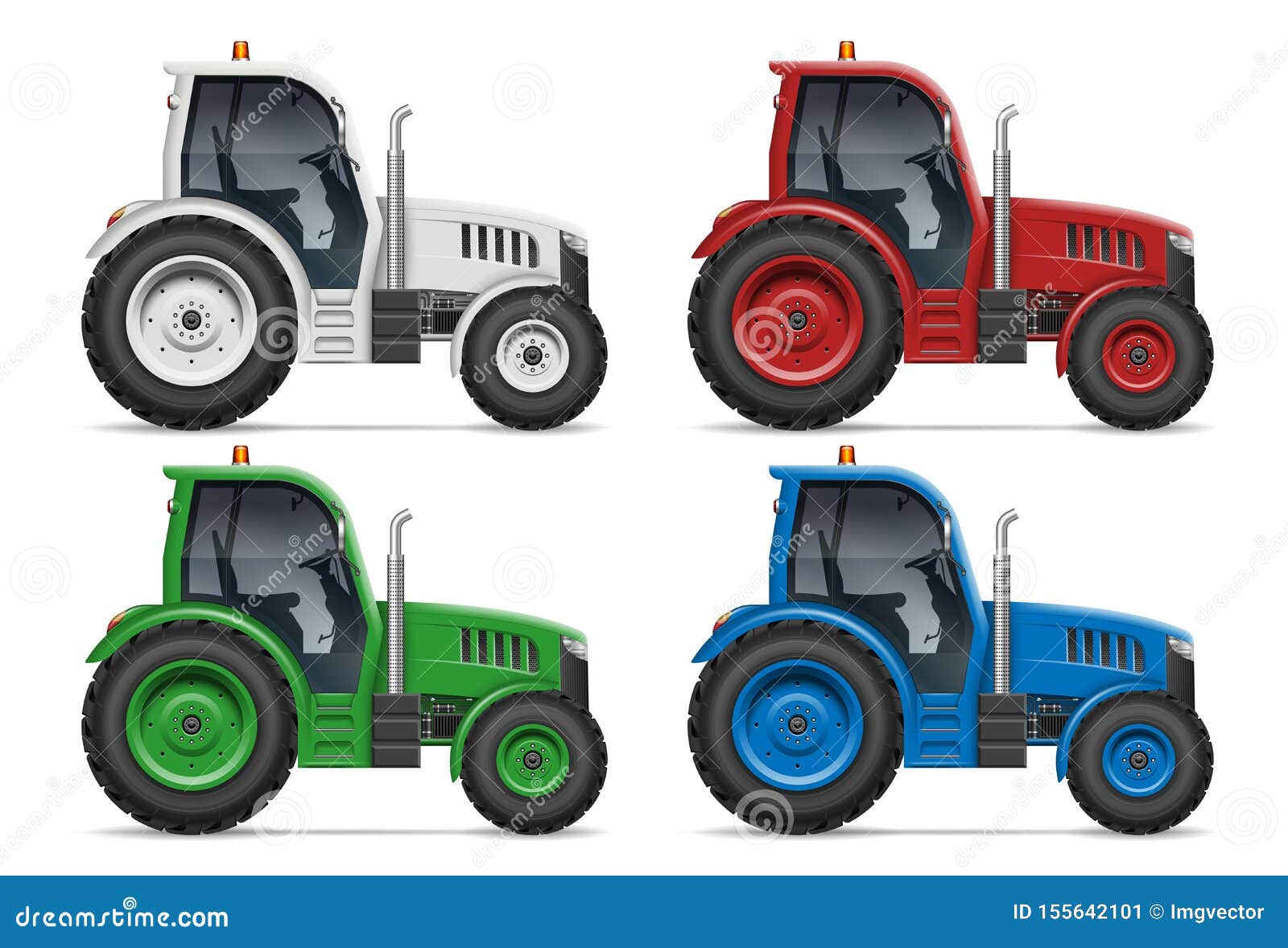 realistic tractors icons side view  