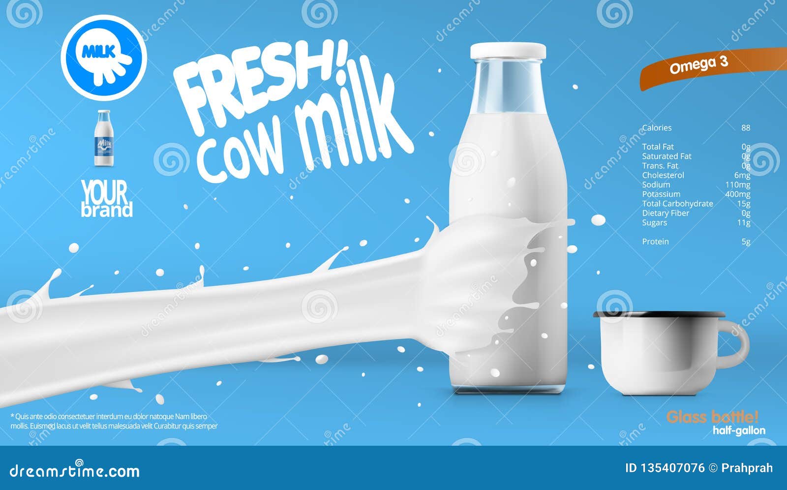 Realistic Transparent Clear Milk Bottle Advertising Template Stock