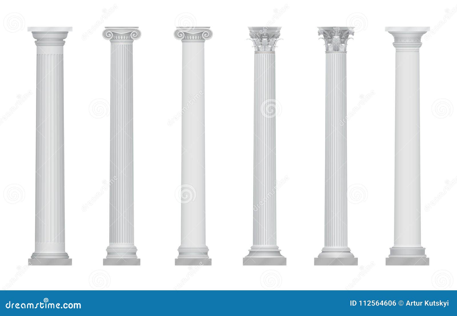 realistic  ancient greek rome column capitals set.