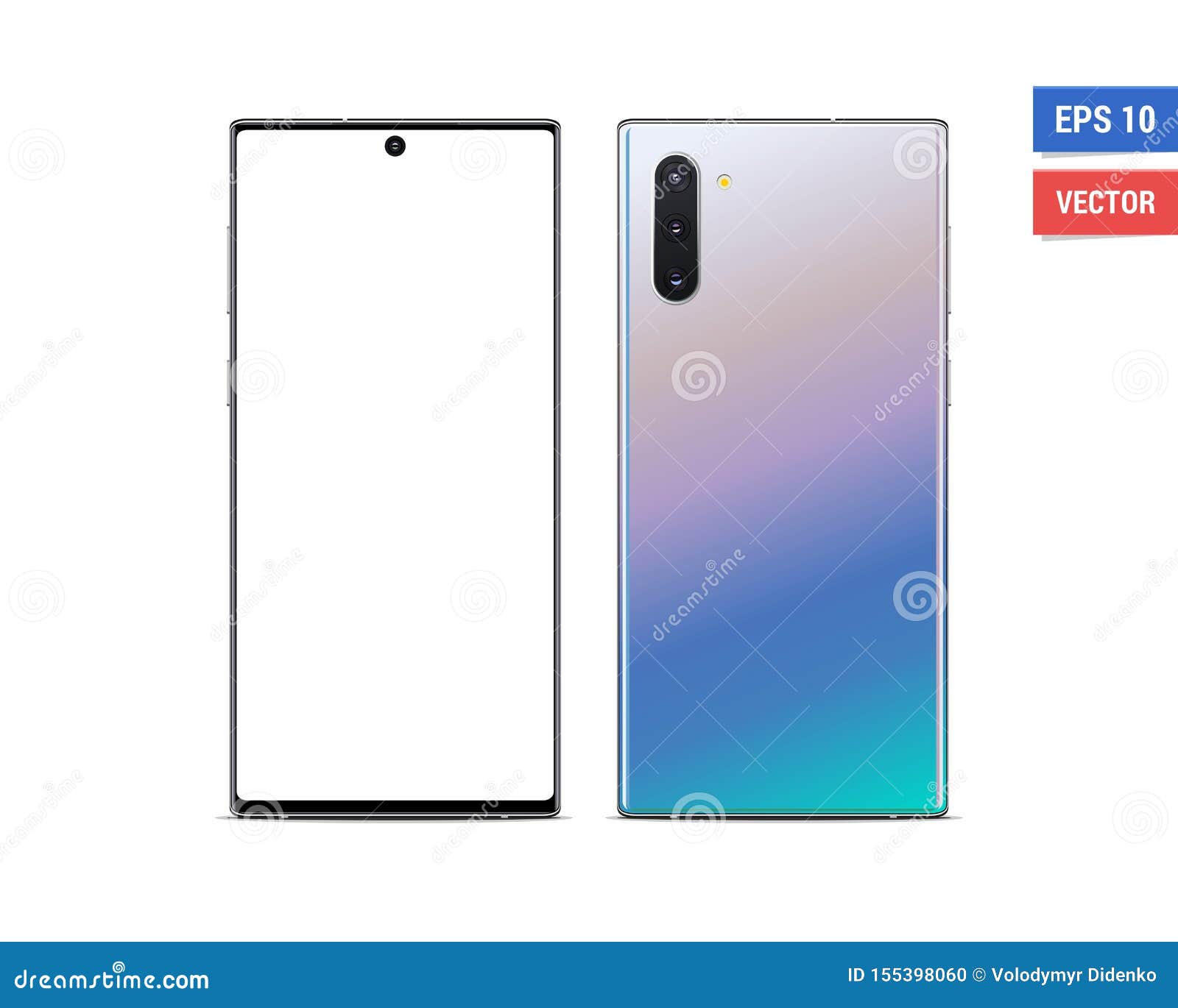 realistic  flat mock-up samsung galaxy note 10 with blank screen  on white background. scale image any resolution