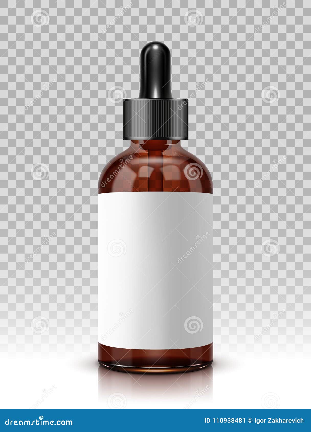 realistic  glass bottle with dropper for cosmetics and medicines
