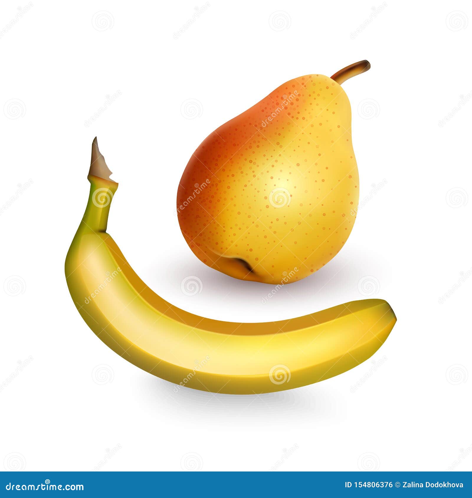 Realistic Vector Illustration with Pear and Banana on White Background