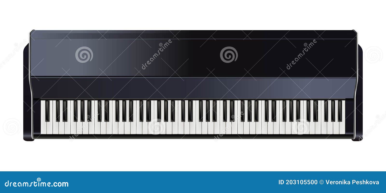 Realistic Vector Piano with Keyboard Black and White Stock Illustration