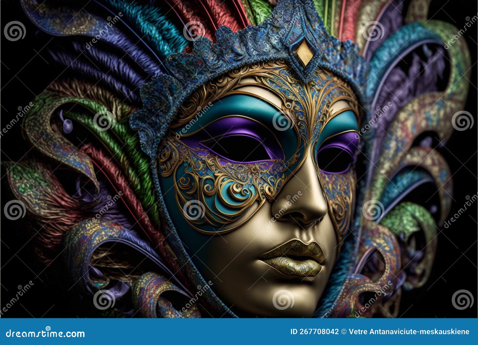 Realistic Venetian Carnival Mask, Generative AI Stock Illustration -  Illustration of curtain, luxury: 267708042