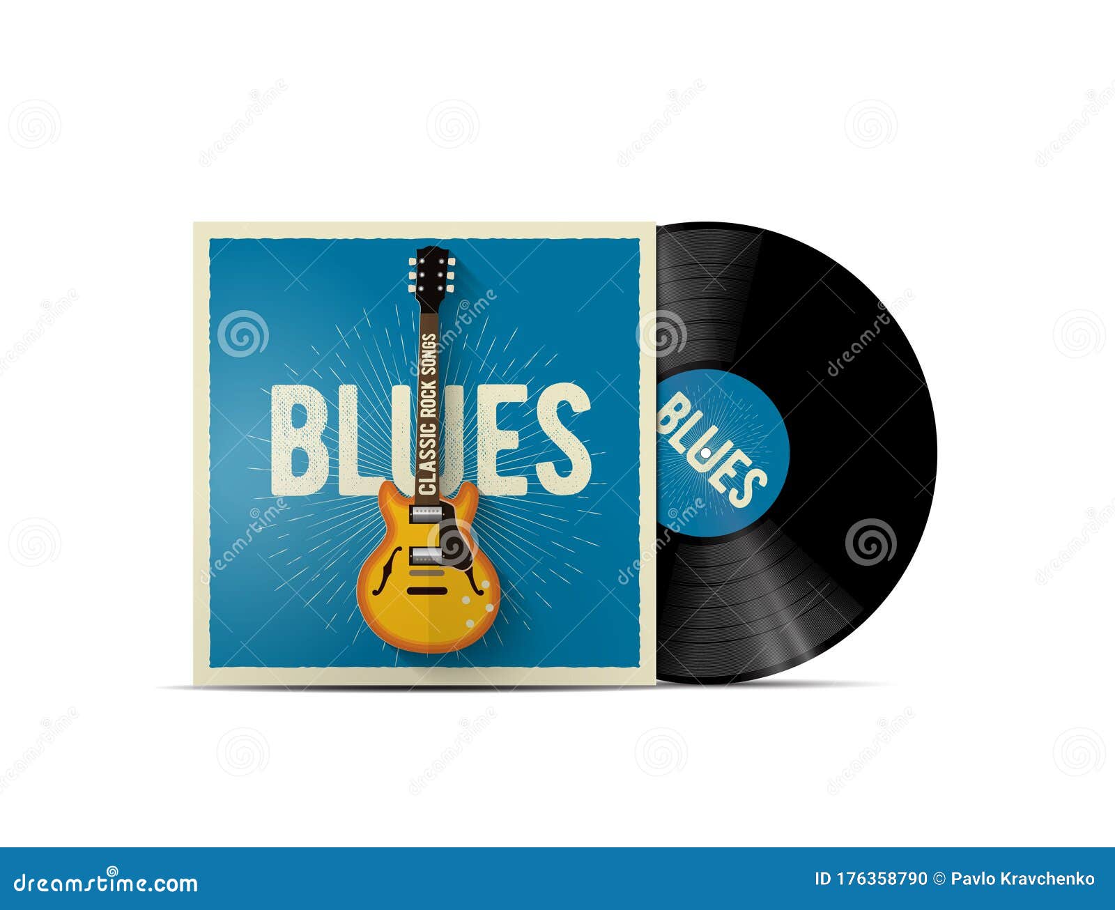 Realistic Vinyl Disc Mockup with Blues Music Cover with Classic Realistic Vinyl Disc Mockup with Blues Music Cover with Classic