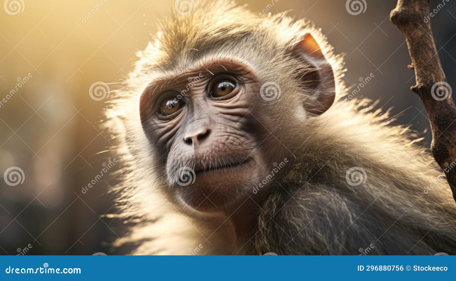 Realistic Vray Tracing Monkey Portrait in Soft Light Stock Illustration