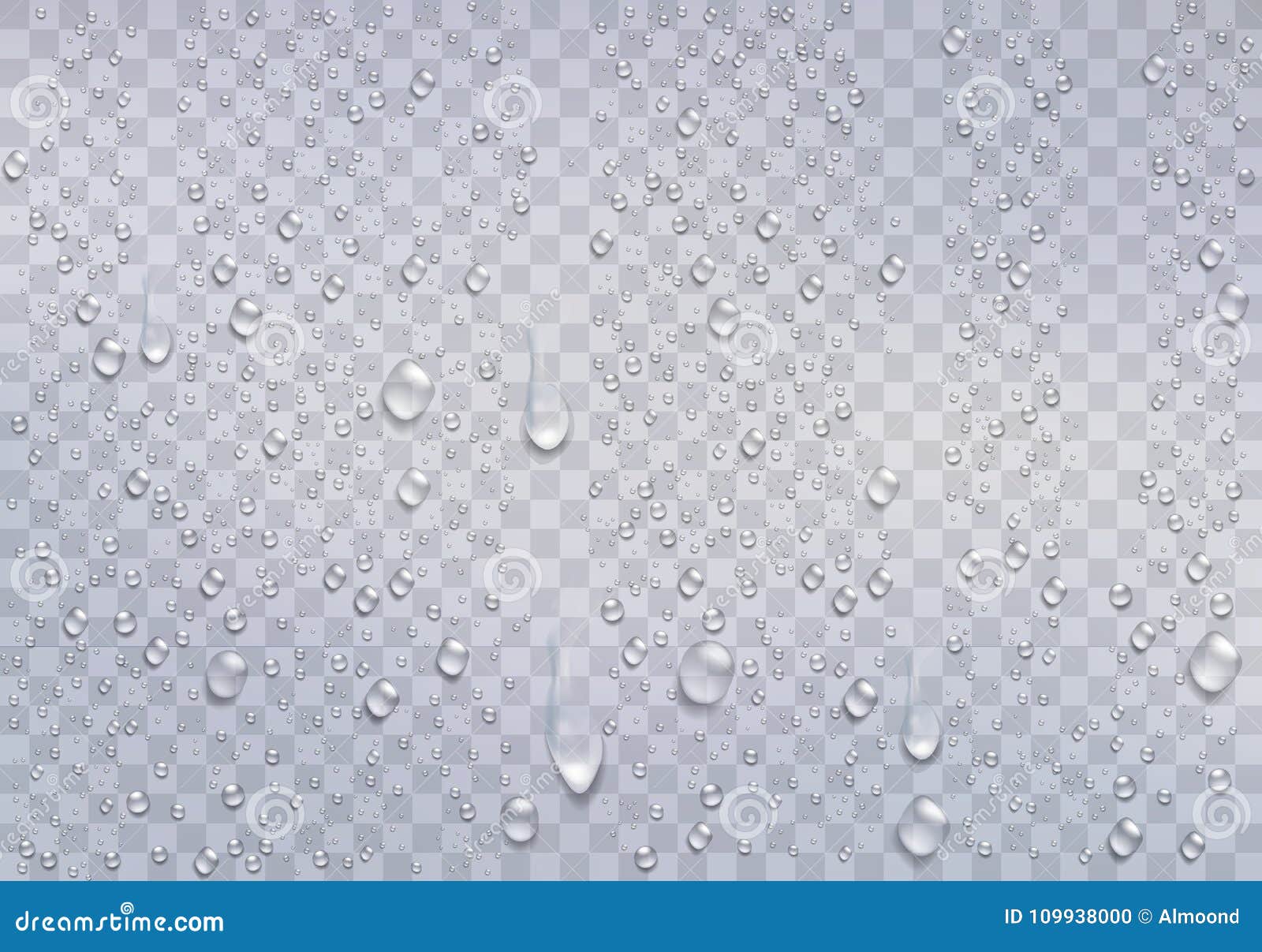 realistic water droplets on the transparent window.
