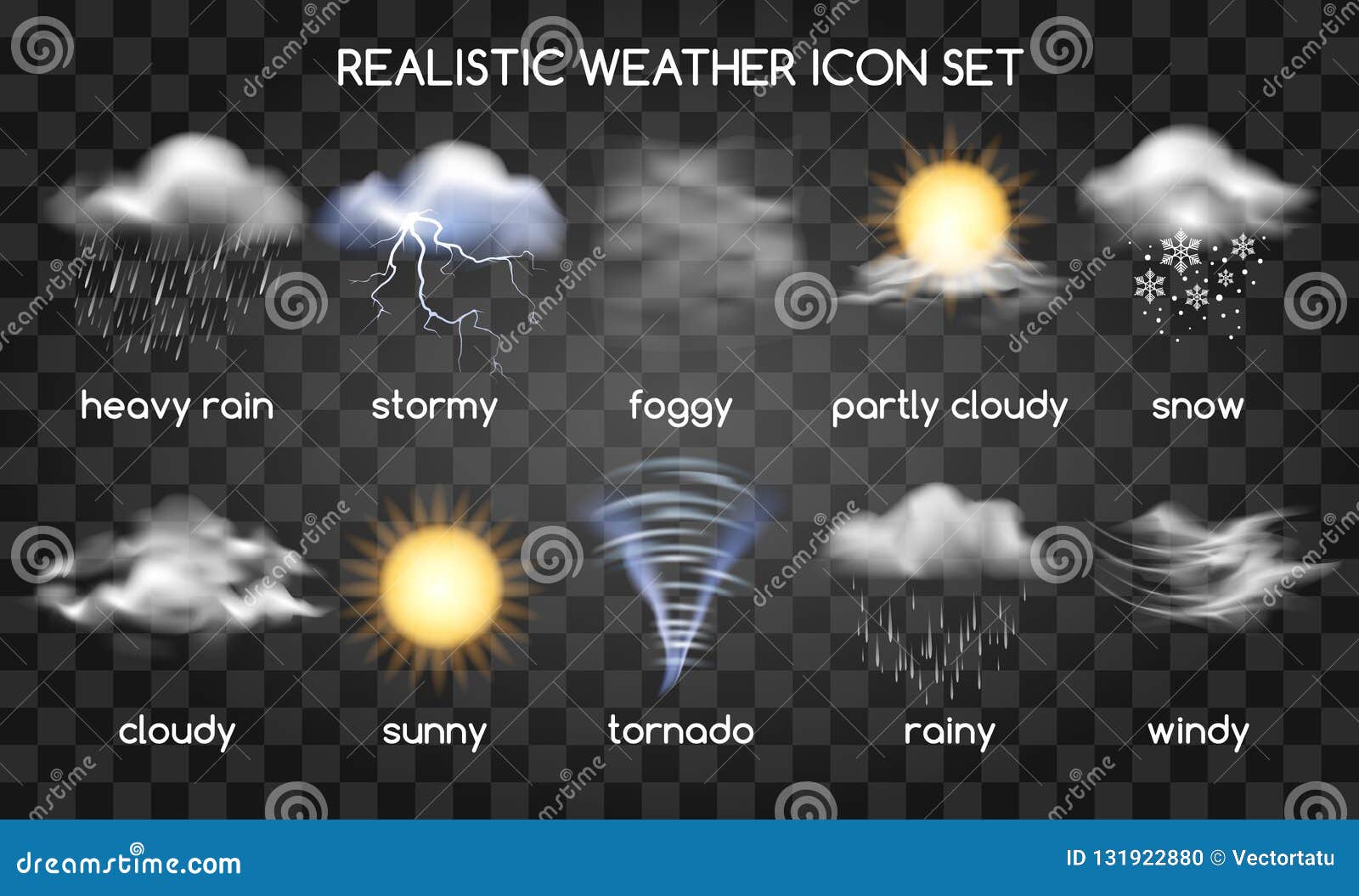 realistic weather icons on transparent