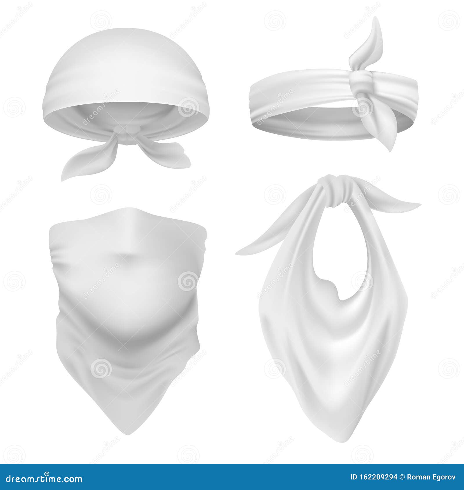 Download Realistic White Bandana Blank Scarf And Buff Mockup Isolated Handkerchief And Face Bandage Template Vector Kerchief Stock Vector Illustration Of Clothing Bandanna 162209294