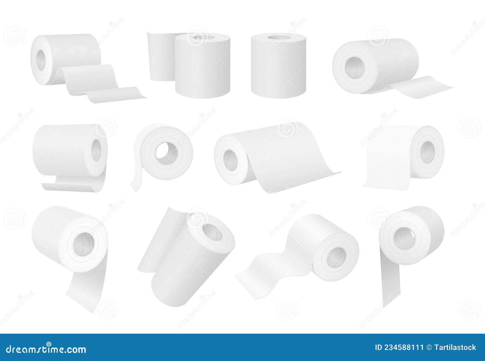 Realistic White Toilet Paper and Kitchen Towel Rolls. 3d Cylinder ...