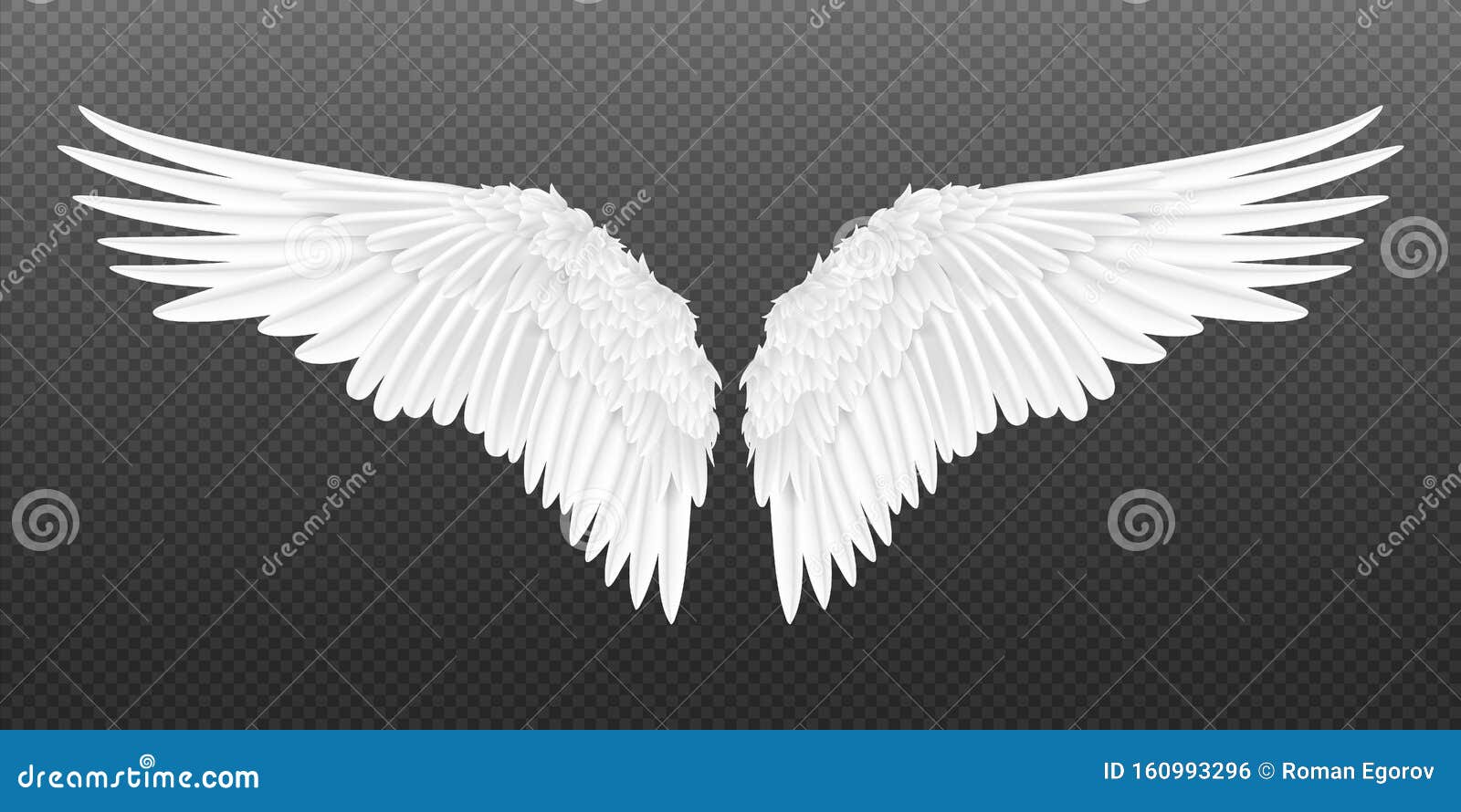 realistic wings. pair of white  angel wings with 3d feathers on transparent background.  bird wings 