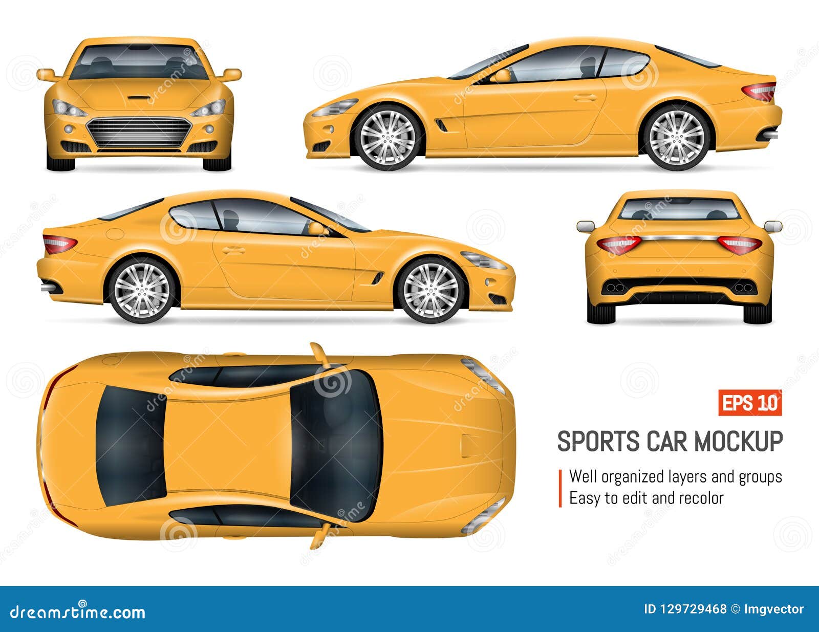 Realistic Yellow Car Vector Illustration Stock Vector Illustration Of Overhead Profile 129729468