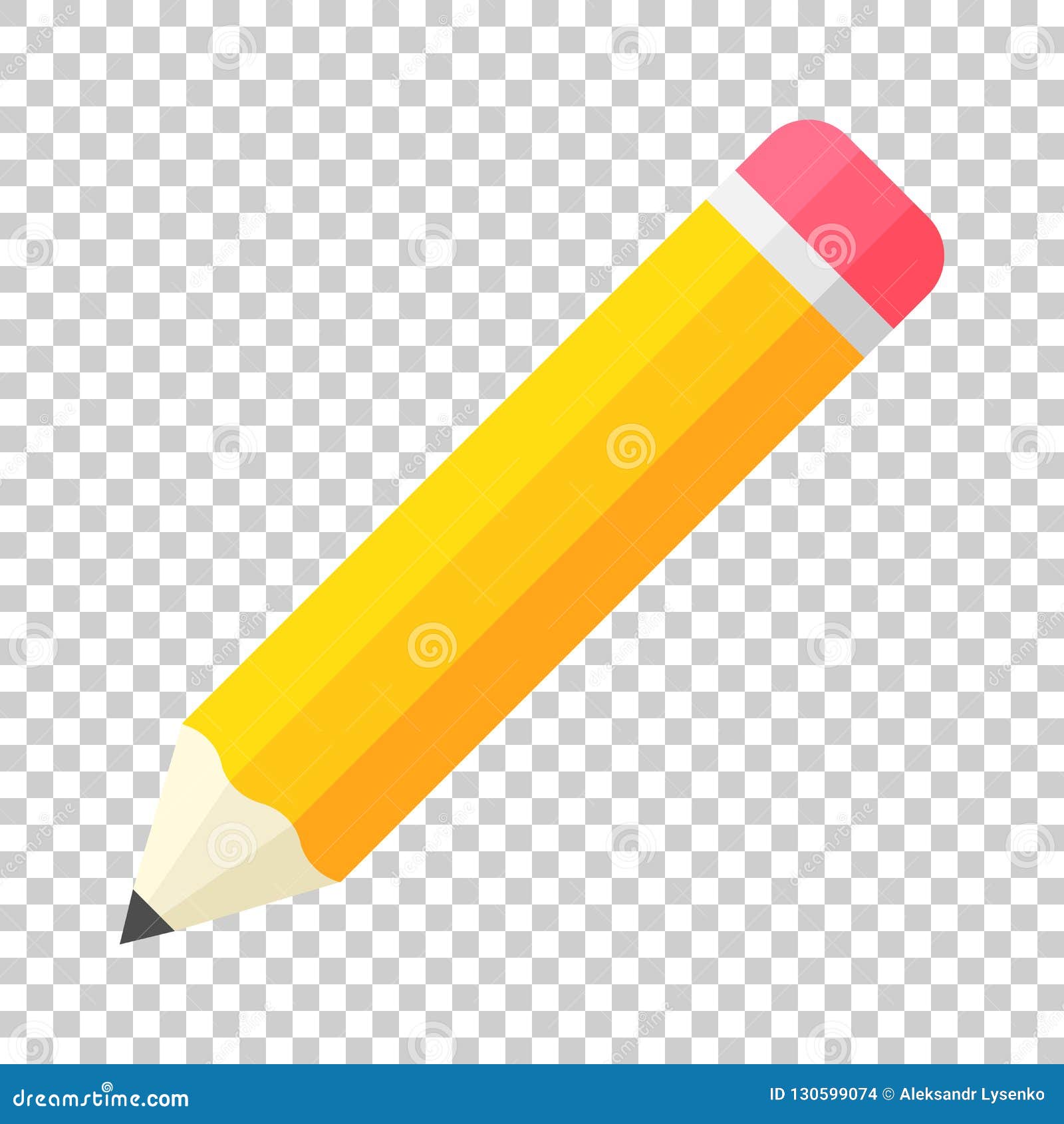 realistic yellow wooden pencil with rubber eraser icon in flat s