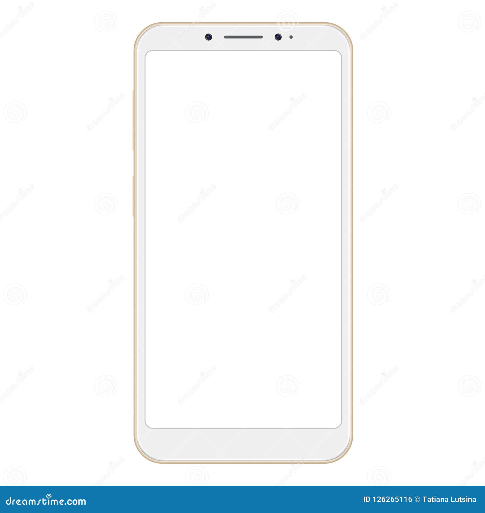 Realistische gouden die smartphone op witte achtergrond wordt geïsoleerd Gouden vector frameless slimme telefoon, cellphone. Realistische gouden die smartphone op witte achtergrond wordt geïsoleerd Smartphone-model met het lege scherm Gouden vector frameless slimme die telefoon, cellphone op witte achtergrond wordt geïsoleerd