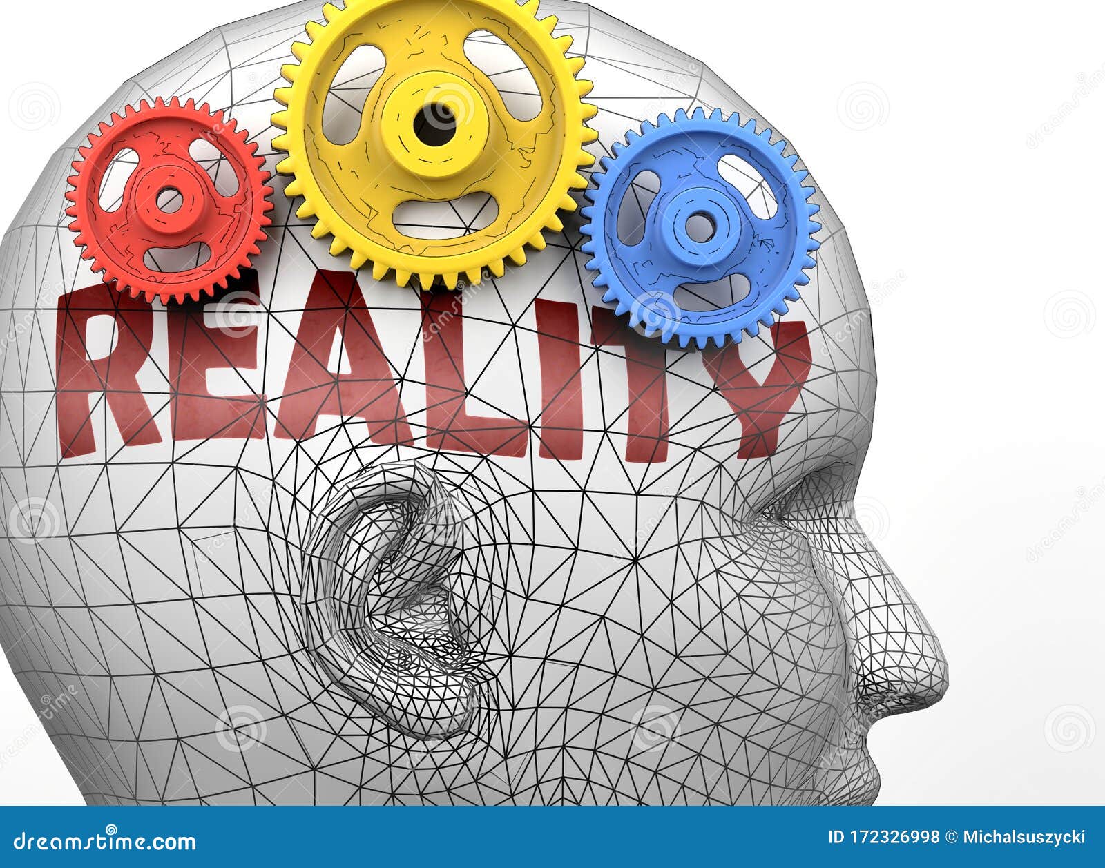 Reality and Human Mind Pictured As Word Reality Inside a Head To
