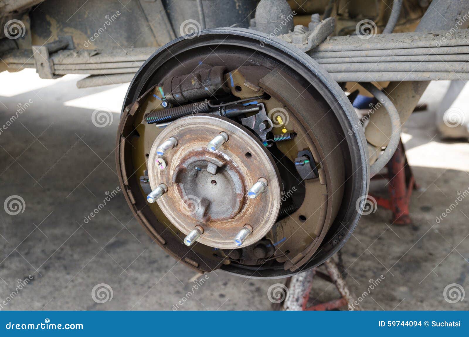 Rear drum brake assembly stock photo. Image of truck 59744094