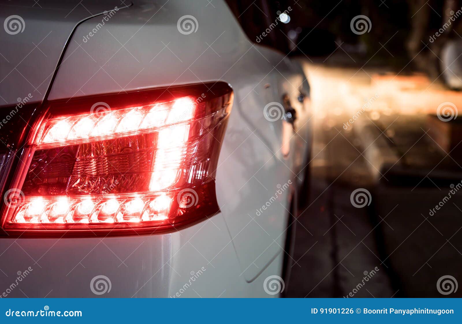 Rear light of white car stock photo. Image of closeup 91901226