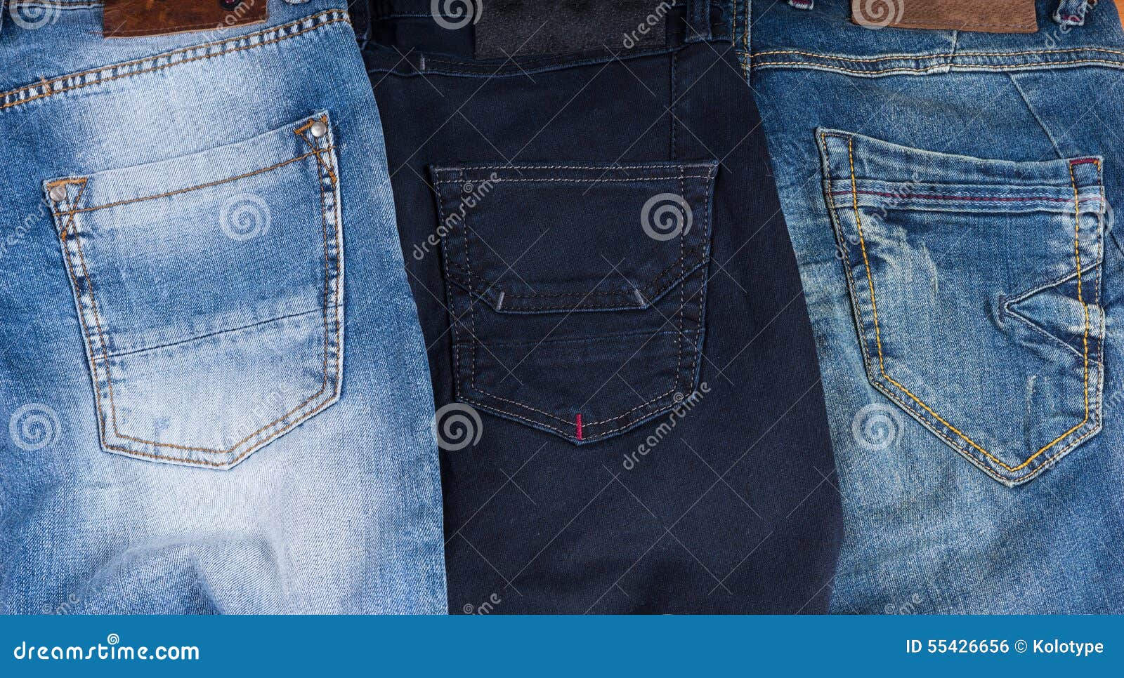 Rear Pockets of Different Styles of Blue Jeans Stock Photo - Image of ...