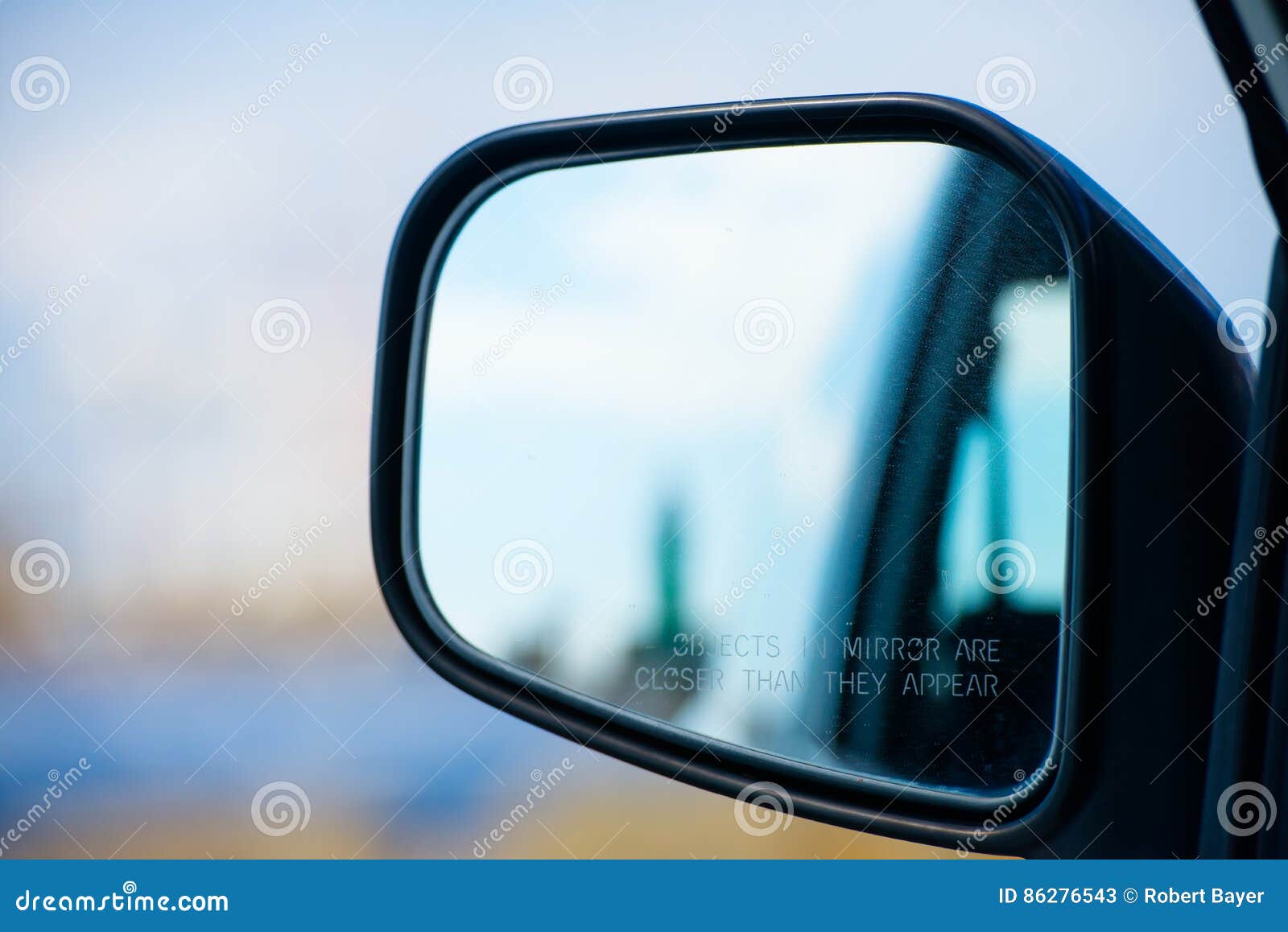 Rear View Auto Mirror Blurred Object Warning Stock Image Image of