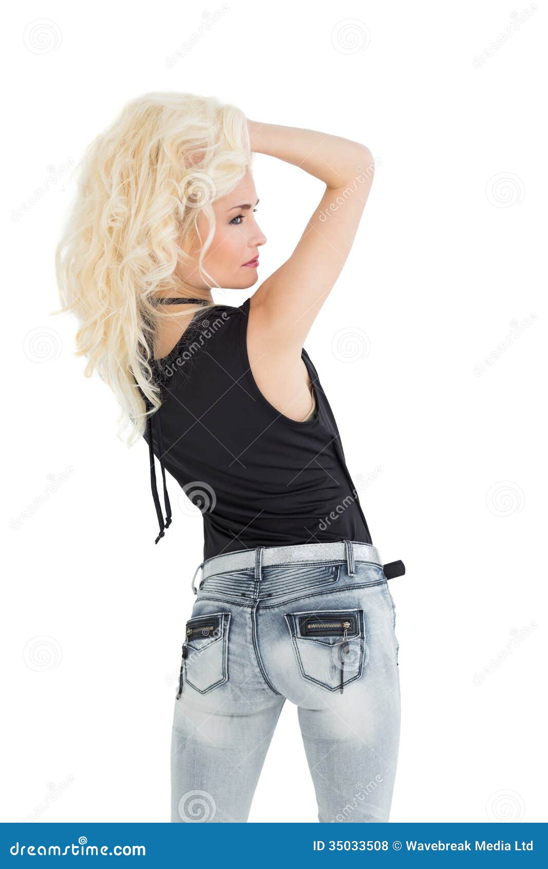 Rear View of a Beautiful Casual Blond Posing Stock Photo - Image of ...