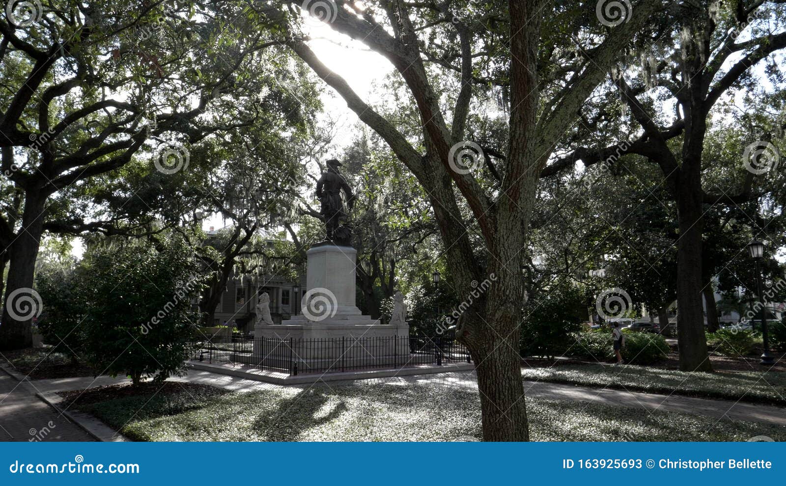 rear view of the oglethorpe statue at chippewa square in savannah