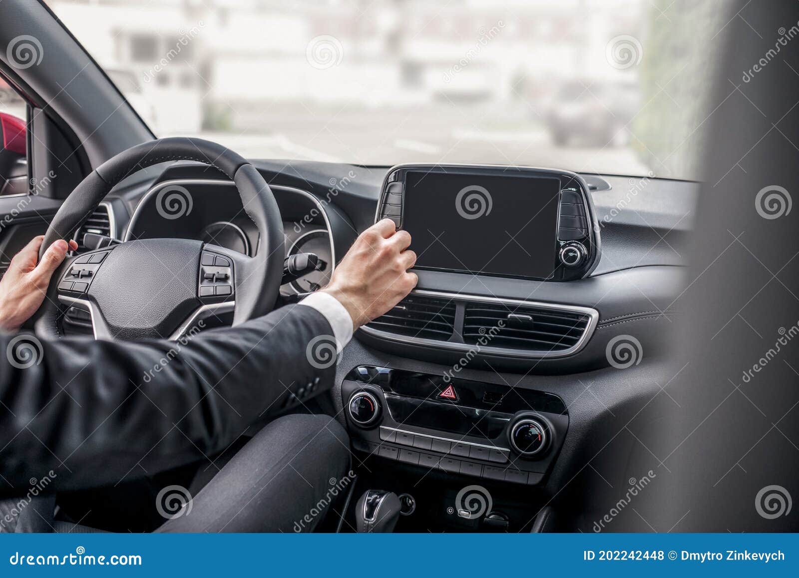 Rear View of Male Hands Adjusting Car Settings Stock Photo Image of
