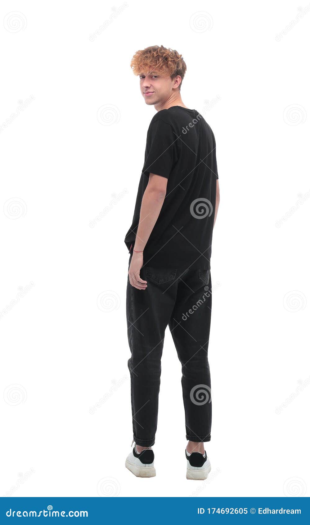 Rear View. a Man in a Black T-shirt Looking at the Camera Stock Image ...