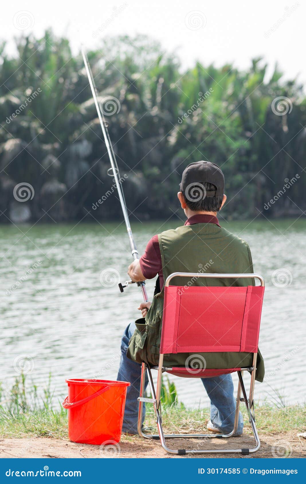 Spinnerbait. fly fish hobby of men in checkered shirt. retirement