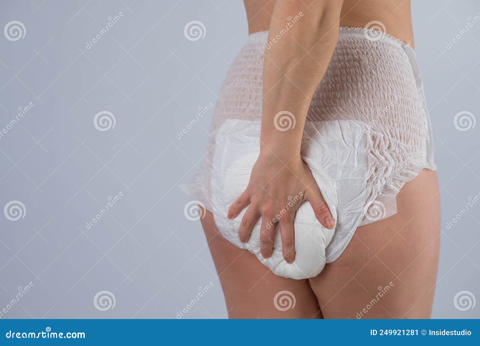 Rear View Woman Adult Diapers White Background Incontinence Problem Stock  Photo by ©inside-studio 582178810