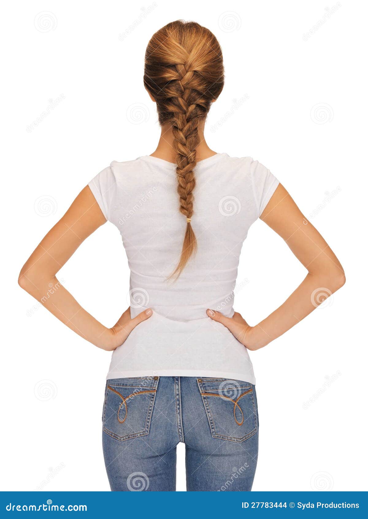 Download Rear View Of Woman In Blank White T-shirt Stock Photo ...