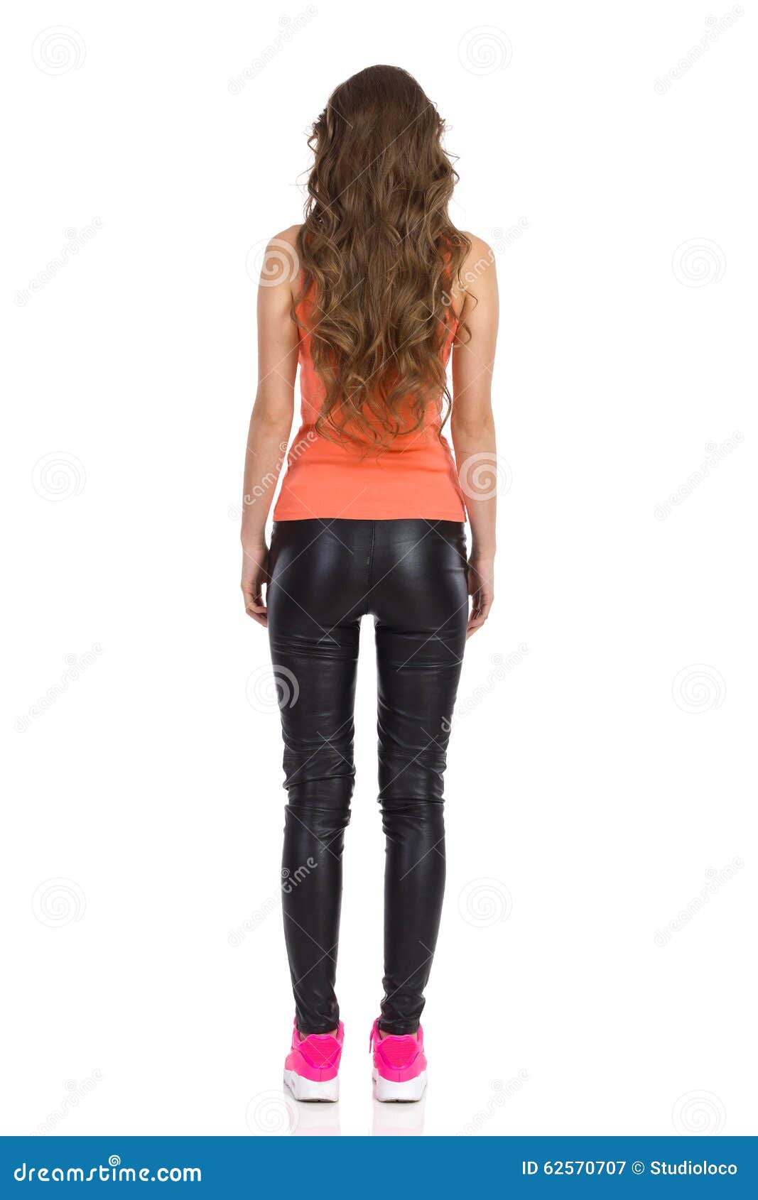 Rear View of Woman in Leather Trousers Stock Image - Image of people ...