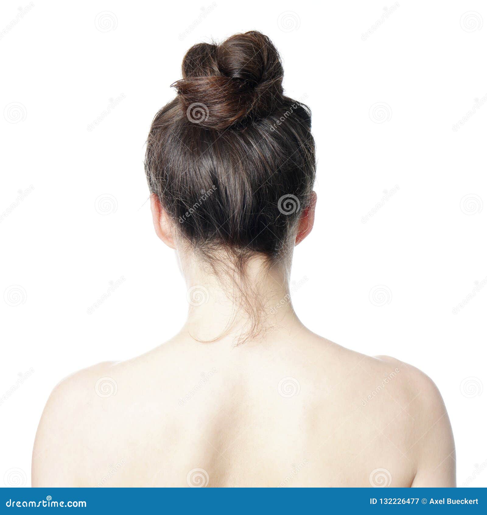 Rear View of Woman with Messy Bun Hair Style Stock Image - Image of lady,  shoulders: 132226477