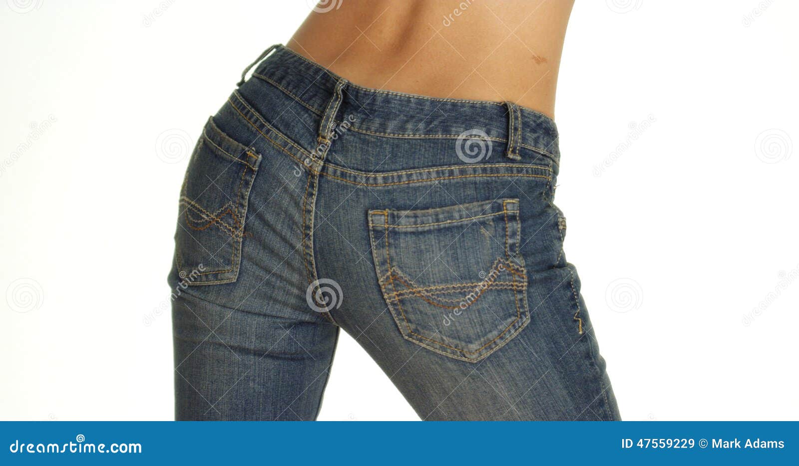 Rear View of Woman Wearing Denim Jeans Stock Image - Image of legs