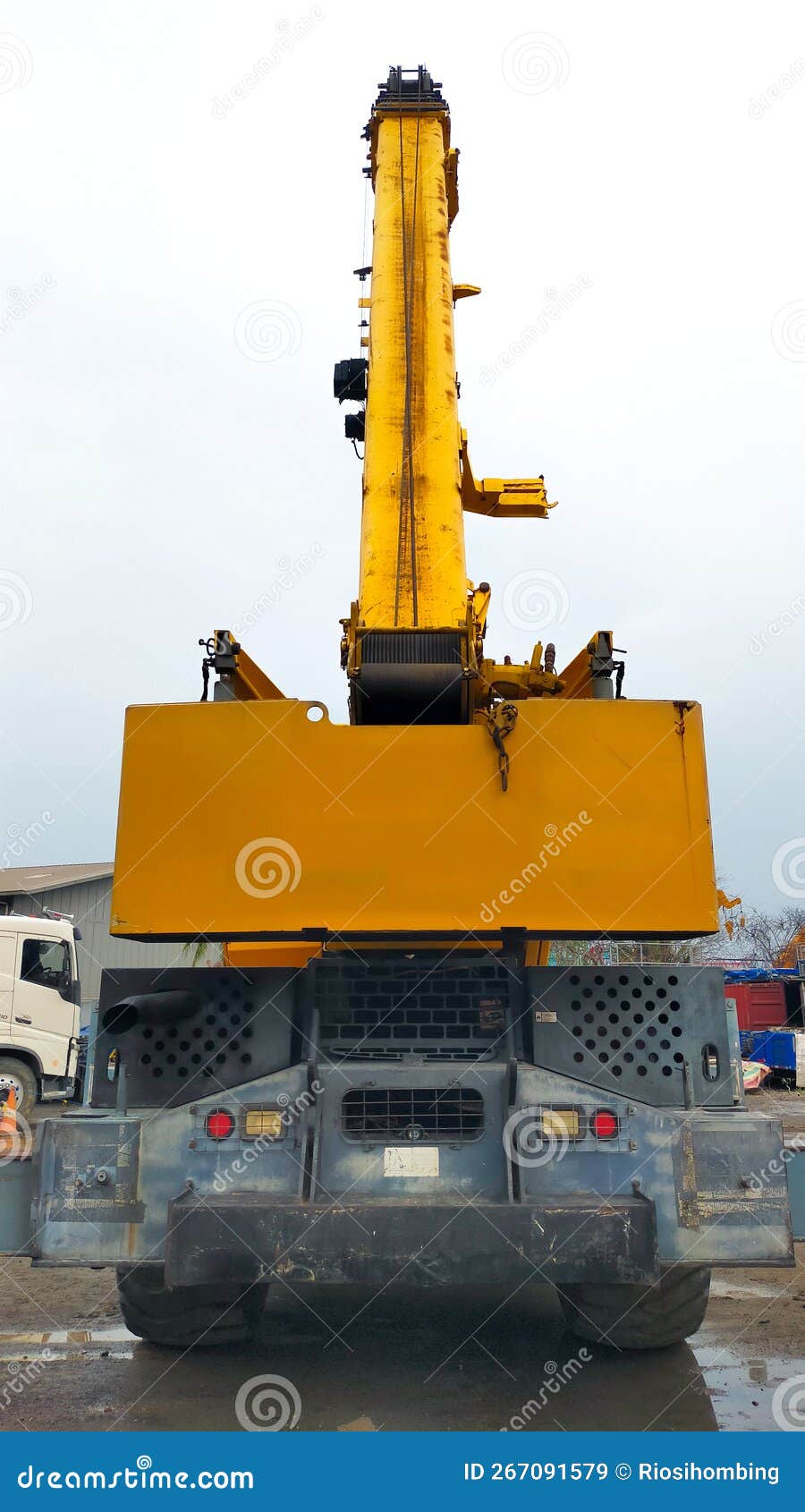 Rear View of Yellow Mobile Crane Boom Up Stock Image Image of outdoor, activity 267091579