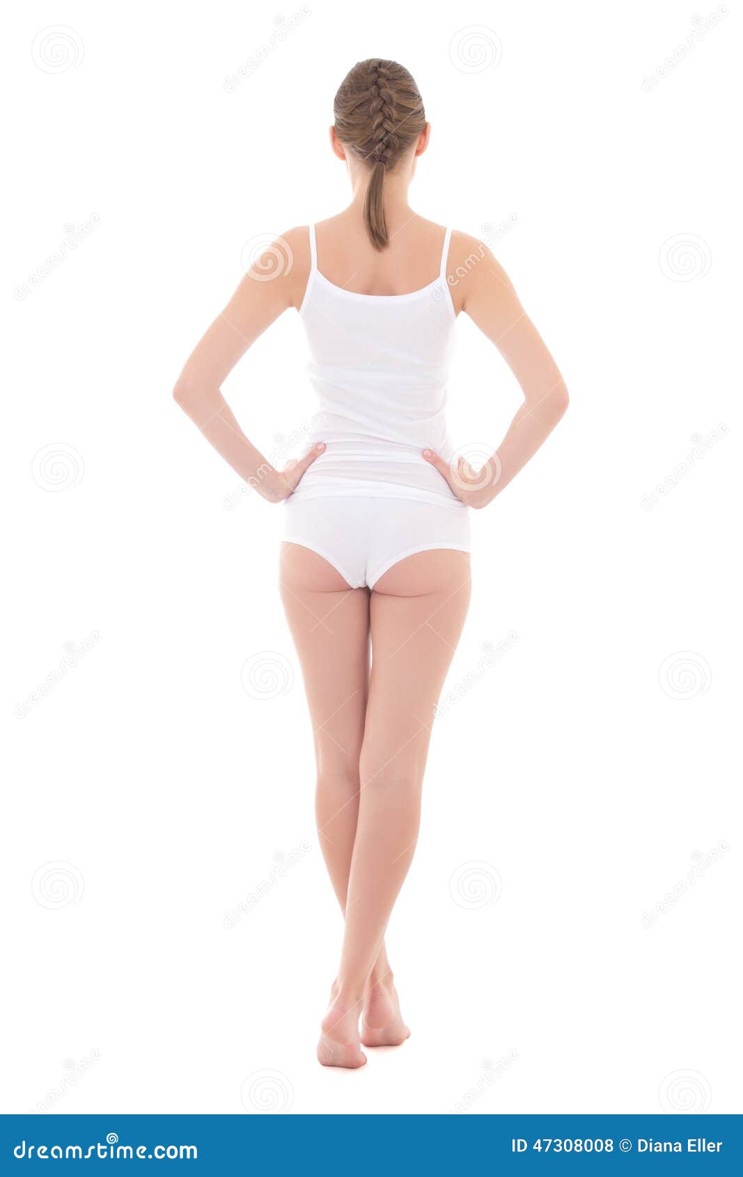 Download Rear View Of Young Slim Woman In Cotton Underwear Isolated ...